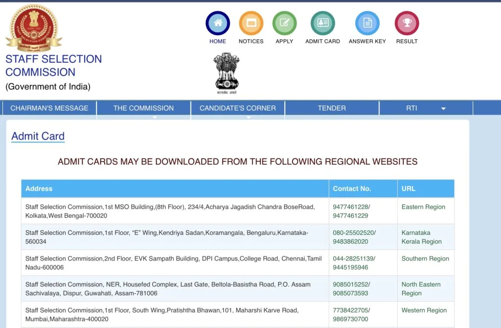 SSC Stenographer Admit Card