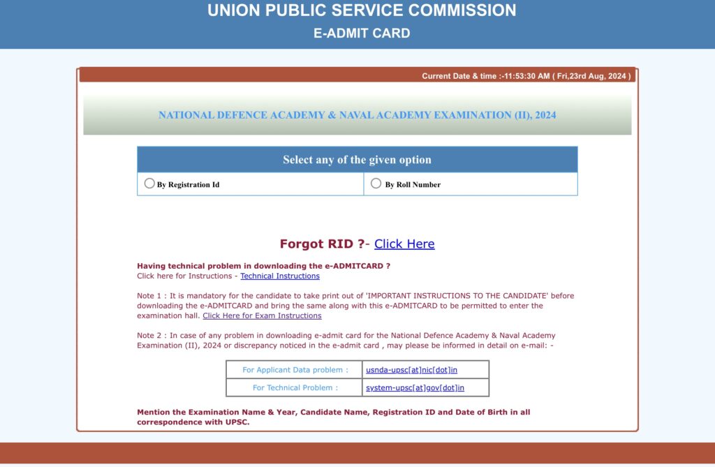 UPSC NDA 2 Admit Card