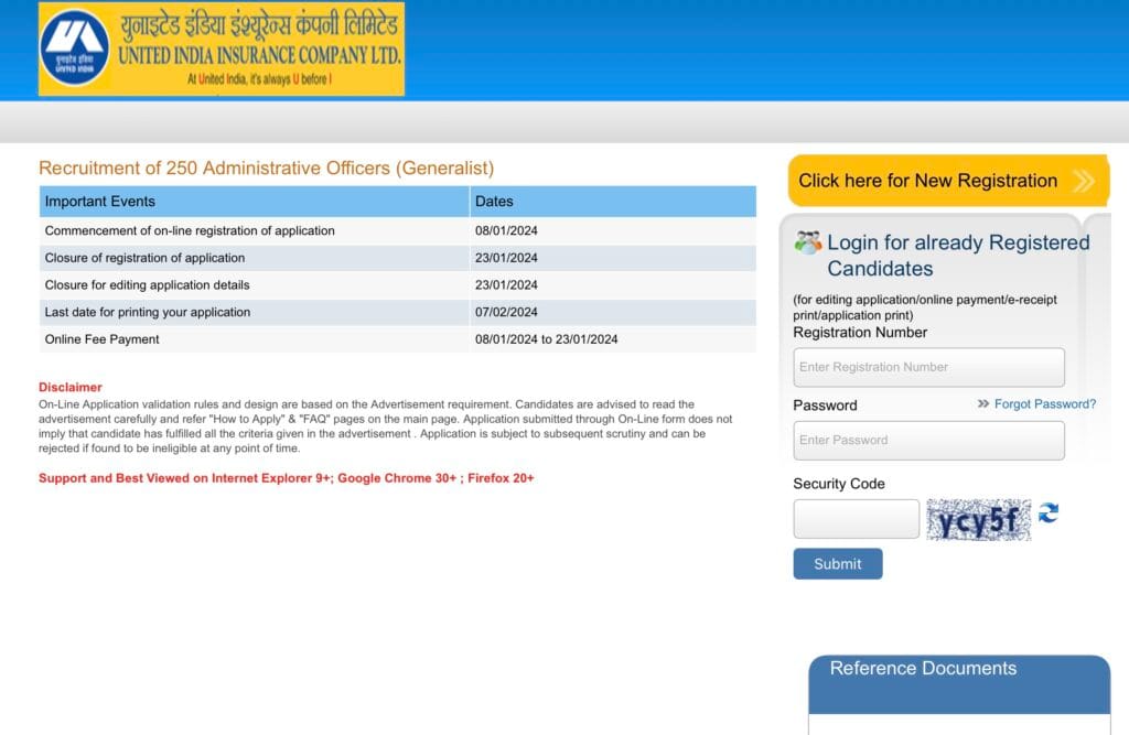 UIIC AO Exam Apply Online