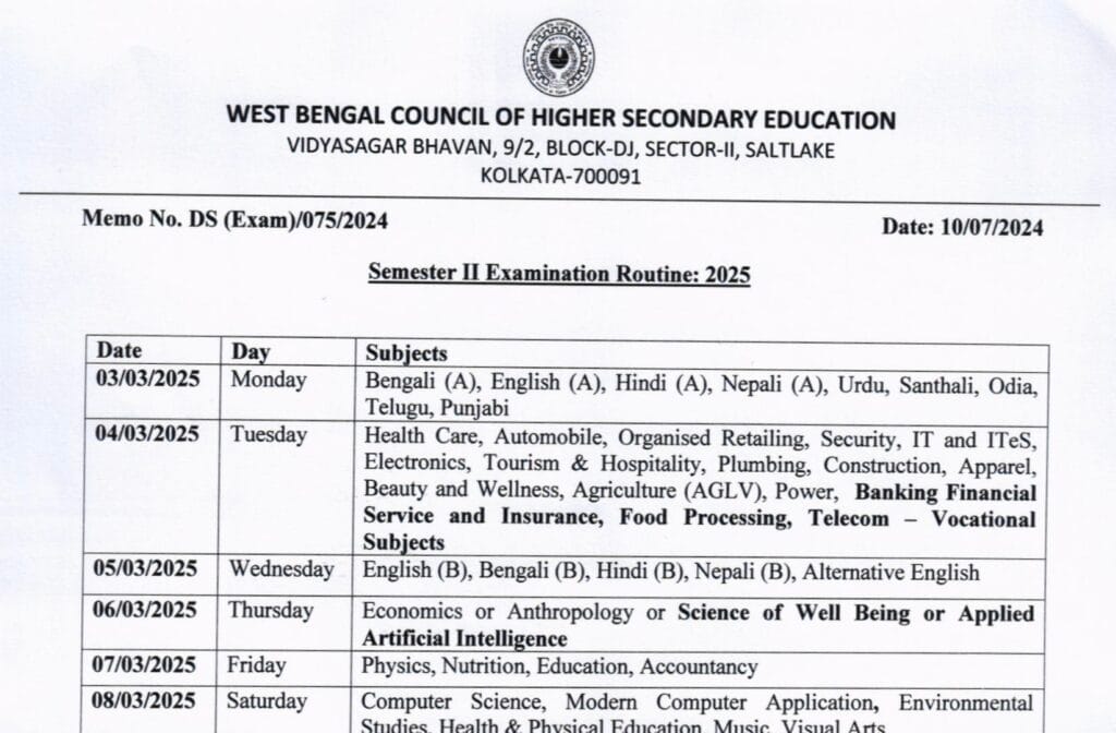 West Bengal HS Routine