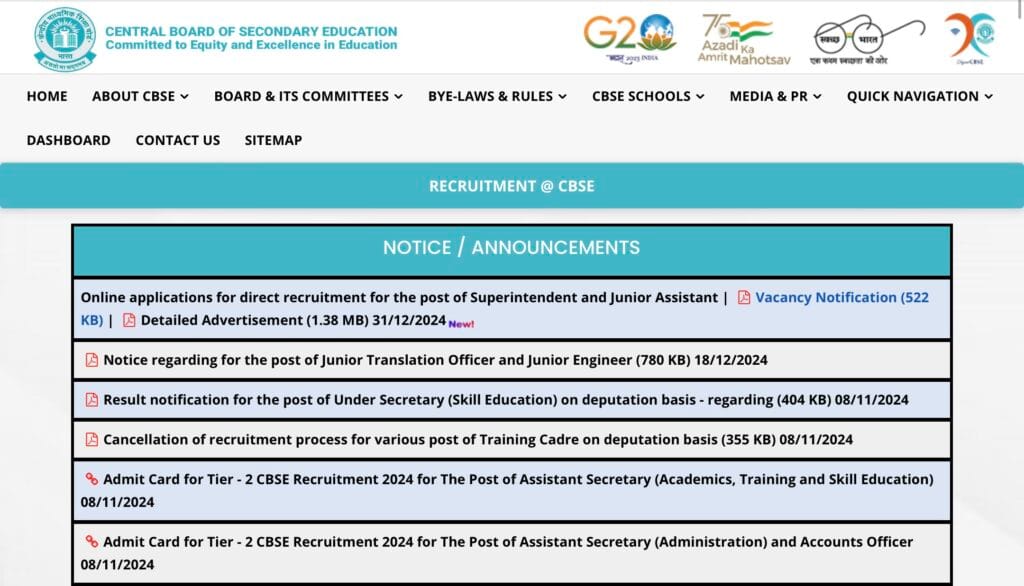 CBSE Junior Assistant Recruitment 2025 Apply Online
