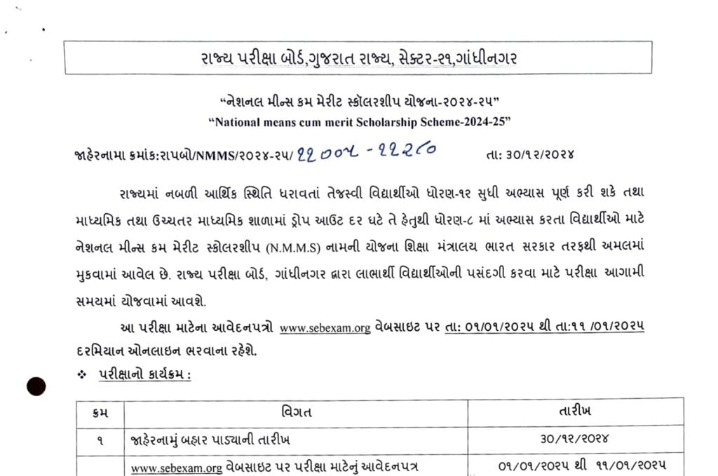 NMMS Gujarat 2025 Notification