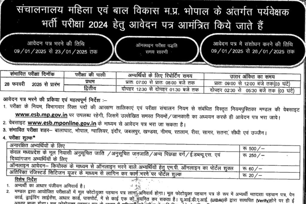 MPESB Parvekshak Recruitment 2025 Notification PDF